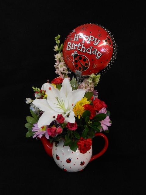 Flower Cottage Cortez ladybug birthday custom arrangement